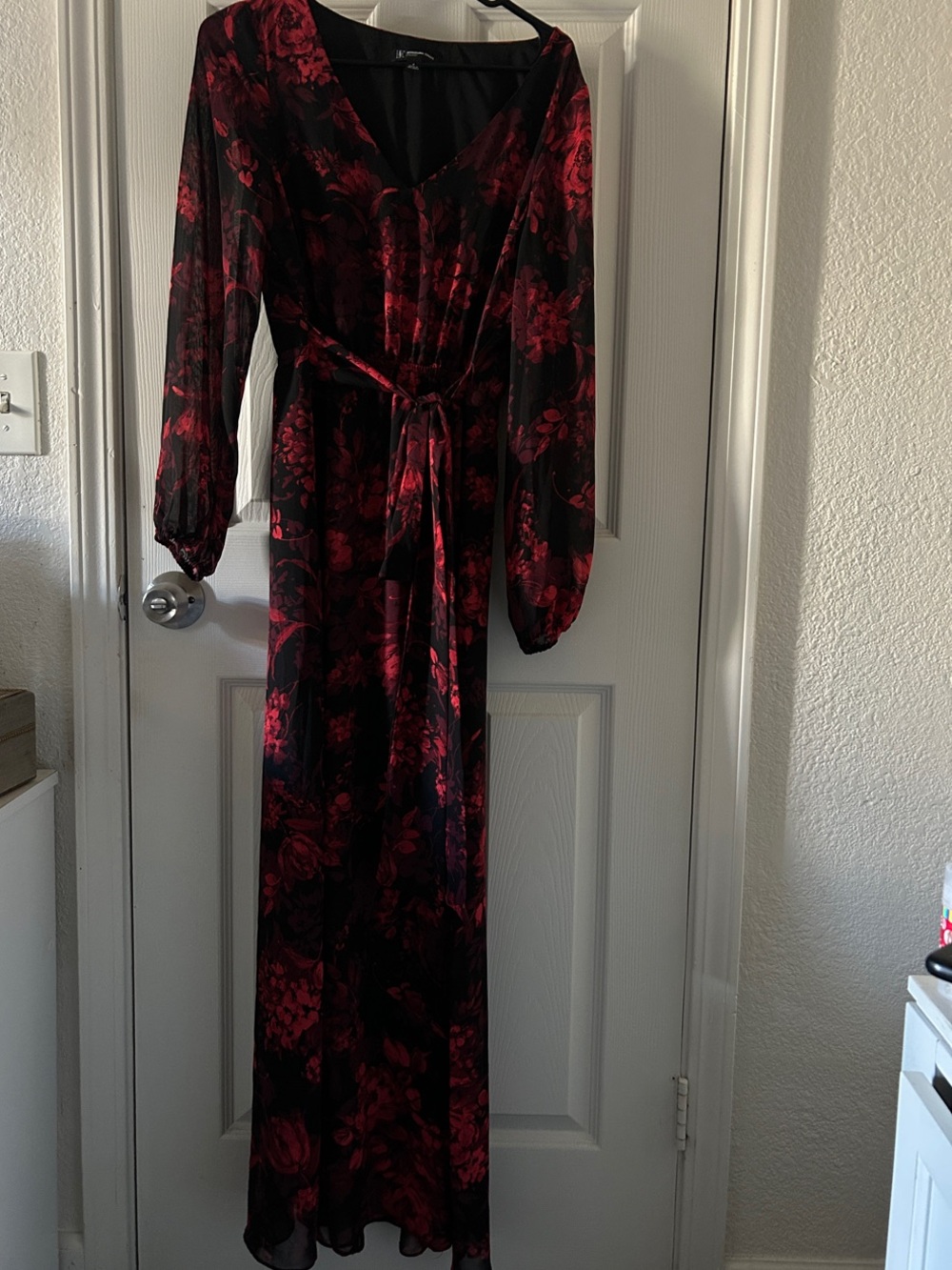 INC International Concepts Black and Red Floral Wrap Maxi Dress